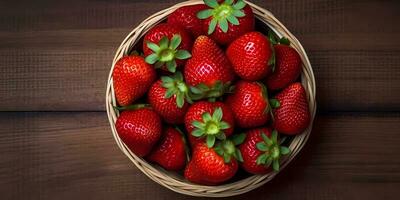 morango fruta em cesta cópia de espaço fundo, ai gerado foto