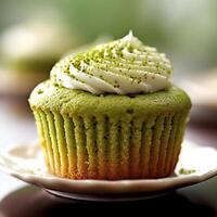 Bolinho matcha creme lanche chá tempo. ai gerado foto