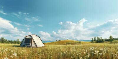 acampamento dentro natureza com tendas borrado fundo, ai gerare foto