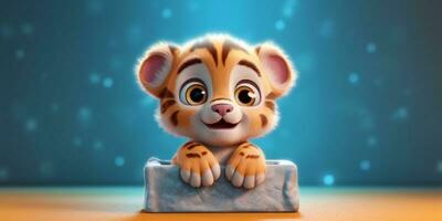 bebê tigre fofa animal argila desenho animado animação, ai gerado foto