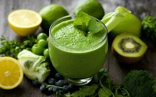 verde batido com frutas e legumes. generativo ai foto