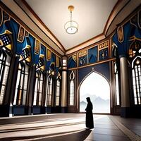 silhueta objeto dentro a mesquita, muçulmano pessoas Rezar com a atmosfera do uma mesquita dentro a meio leste, Boa para usar para negócios, blog, apresentação, religioso. de ai generativo imagem foto