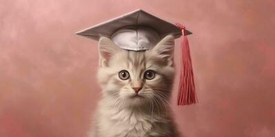 gato e graduação boné desenho animado animação, ai gerado foto