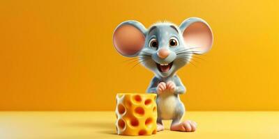 pequeno rato e queijo desenho animado animação, ai gerado foto