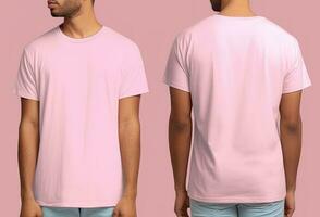 foto realista masculino Rosa Camisetas com cópia de espaço, frente, e costas visualizar. ai gerado