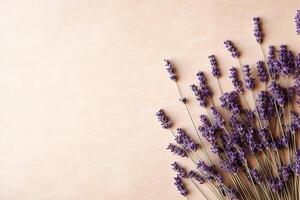 grupo do lavanda flores lavanda seco roxa flores mínimo plano deitar, cópia de espaço fundo. ai gerado foto