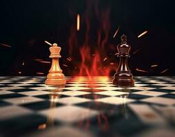 xadrez peças em a tabuleiro de xadrez. versus ou vs batalha em tabuleiro de xadrez. ai gerado foto
