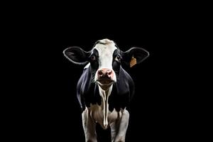 retrato do uma vaca. visto vaca olhando às Câmera contra branco fundo. ai generativo foto