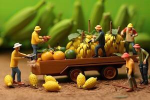 generativo ai ilustração do miniatura pessoas, equipe agricultor trabalhos com conceito agricultura, o negócio conceito foto