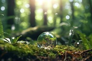 plantar crescimento em globo vidro dentro natureza conceito eco terra dia foto