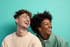 generativo ai ilustração do sorridente amigos ou casal, positivo e alegre. foto