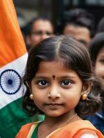 exibição a indiano bandeira com orgulho, estoque imagens para independência dia. generativo ai foto