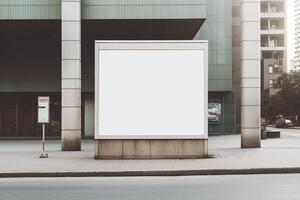 generativo ai ilustração do em branco Painel publicitário em calçada do cidade brincar para seu publicidade foto