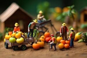 generativo ai ilustração do miniatura pessoas, equipe agricultor trabalhos com conceito agricultura, o negócio conceito foto