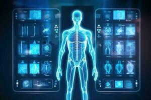 generativo ai ilustração do médico tecnologia plataforma, artificial inteligência, simulação saúde função foto