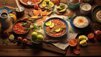 generativo ai ilustração do brasileiro comida, água na boca, colorida, diversos, enérgico foto