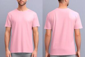 foto realista masculino Rosa Camisetas com cópia de espaço, frente, e costas visualizar. ai gerado