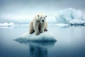 generativo ai ilustração do solitário branco Urso em iceberg foto