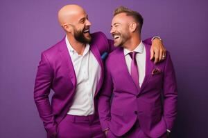 generativo ai ilustração do sorridente casal gay, lgbt conceito, positivo e alegre. foto