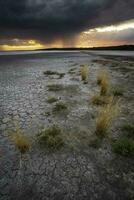 tormentoso céu dentro uma seco paisagem, la pampa província, Patagônia, Argentina. foto