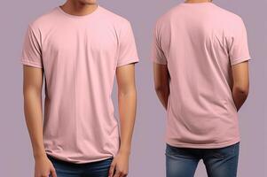 foto realista masculino Rosa Camisetas com cópia de espaço, frente, e costas visualizar. ai gerado