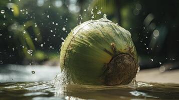 verde coco respingo em água, es Kelapa muda, indonésio tropical bebidas, generativo ai foto