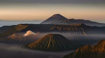montar bromo, ativo vulcão e parte do a tengger maciço, leste Java, Indonésia, generativo ai foto