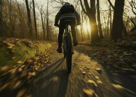 motociclista equitação uma montanha bicicleta cavaleiro - generativo ai foto