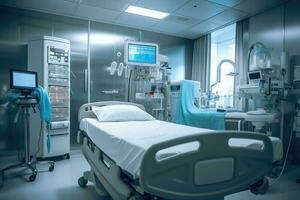 paciente cama dentro uma moderno hospital foto