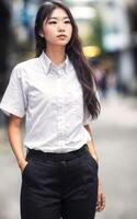 tailandês pessoas dentro Tailândia técnico Faculdade uniforme branco camisa e calça, generativo ai foto