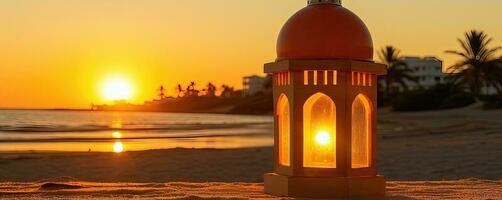 árabe lanterna às pôr do sol foto