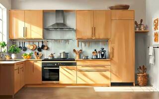 ilustração digital pintura desenhando do moderno mínimo cozinha sala, generativo ai foto