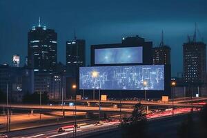 ai generativo. futurista cidade, Painel publicitário foto