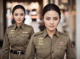 foto do ásia mulher dentro tailandês polícia Policial uniforme, generativo ai