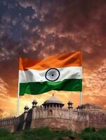 exibição a indiano bandeira com orgulho, estoque imagens para independência dia. generativo ai foto