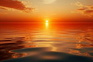 abstrato laranja Sol conjuntos a etapa com Está reflexões em água e horizonte ai gerado foto