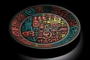 maravilhoso colorida Maya placa, Preto fundo, ilustração, generativo ai foto