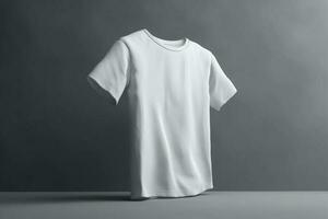 simplicidade às Está melhor, 3d esvaziar branco camiseta brincar em neutro plano de fundo,3d render ai gerado foto