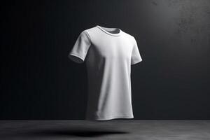 moderno e lustroso, 3d esvaziar branco camiseta brincar com afiado linhas,3d render ai gerado foto