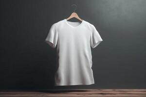 sem esforço mínimo, 3d esvaziar branco camiseta brincar com sutil elegância,3d render ai gerado foto