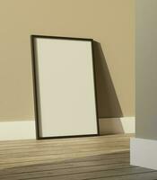 simples minimalista farme brincar poster em pé em a de madeira chão e verde parede fundo foto