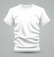 médio tomada, a sobrecarga visualizar, uma em branco branco camiseta generativo ai foto