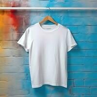 ilustração do uma branco avião camiseta brincar, ai gerado foto