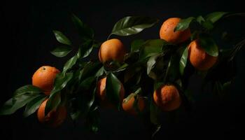 frescor do citrino fruta, natureza saudável comendo, vibrante laranja árvore gerado de ai foto