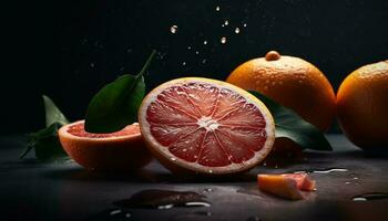 frescor do citrino fruta, saudável comendo, orgânico fatiar, maduro natureza gerado de ai foto