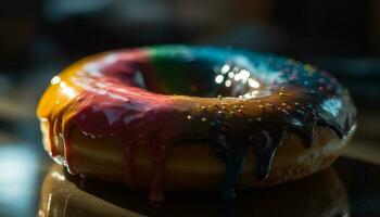 doce rosquinha com chocolate gelo e morango gerado de ai foto