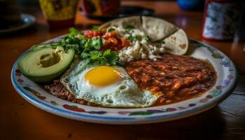 fresco gourmet refeição grelhado carne, vegetariano salada gerado de ai foto