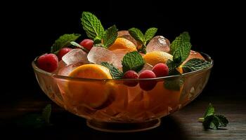 refrescante verão tigela do gourmet baga salada gerado de ai foto