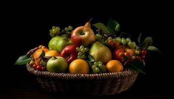 orgânico fruta cesta, maduro e fresco variedade gerado de ai foto