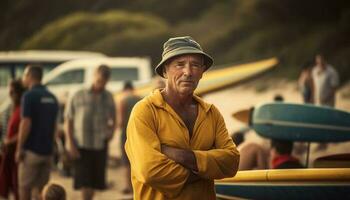 Senior homens e mulheres apreciar surfar período de férias gerado de ai foto